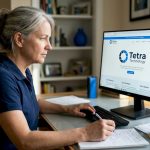 Business owner checking website at home desk