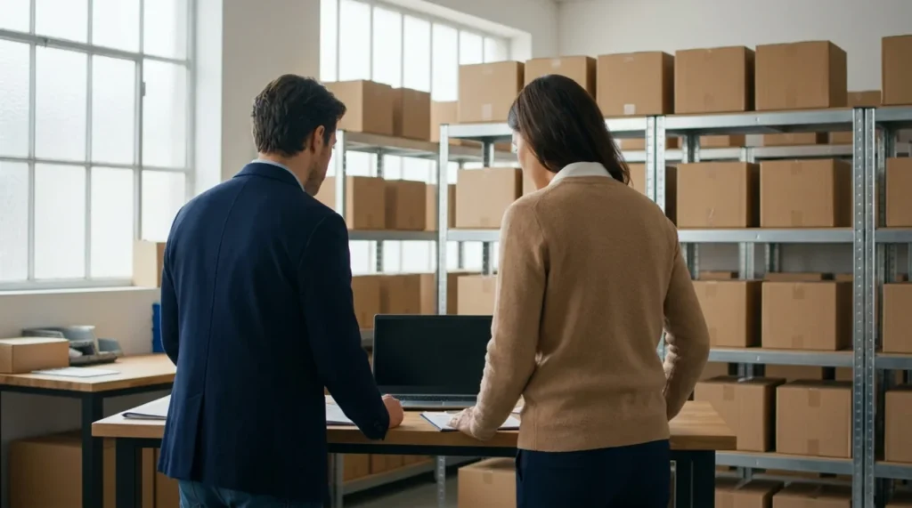 Warehouse colleagues reviewing account orders for a B2B ecommerce website