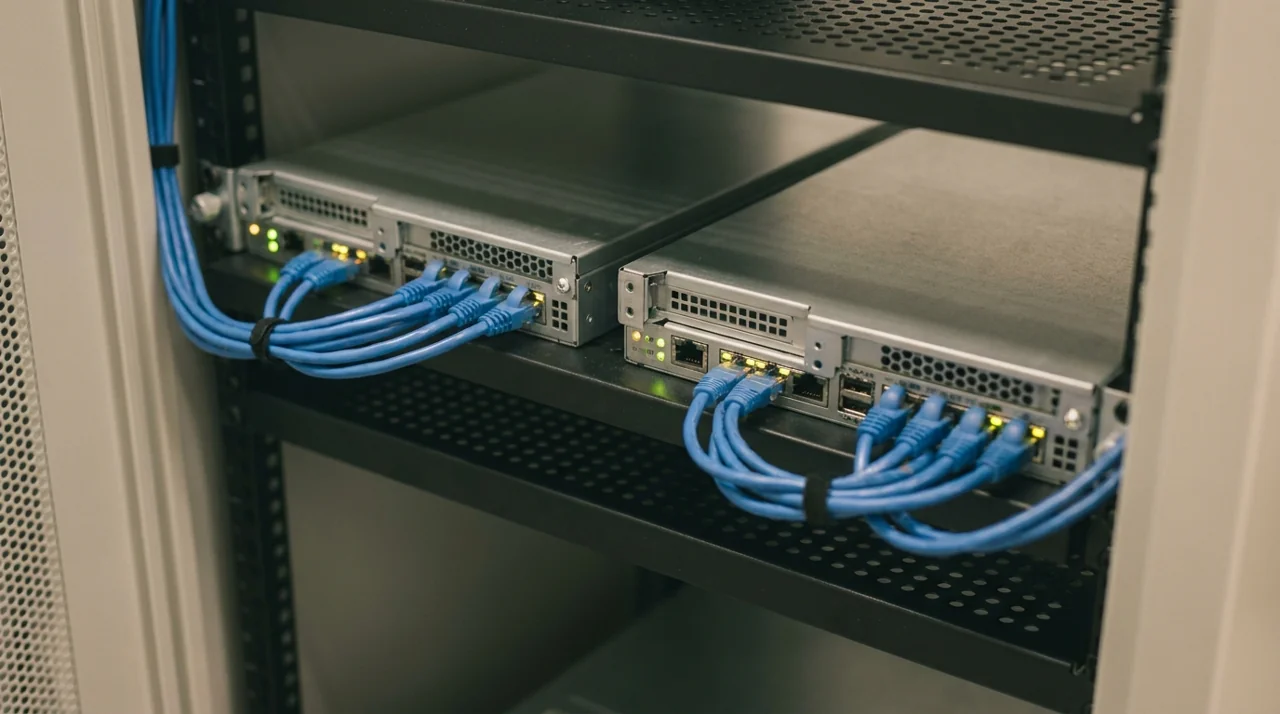 Server hardware and network cables illustrating cloud hosting vs VPS operations