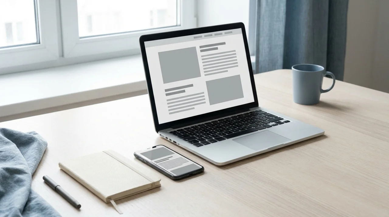 Laptop and smartphone with matching page layouts used in performance testing