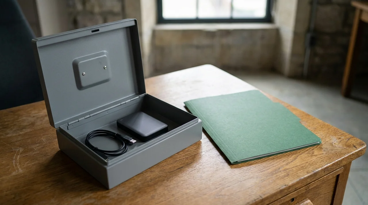 Secure drive storage and a plain folder representing custom CRM development data handover