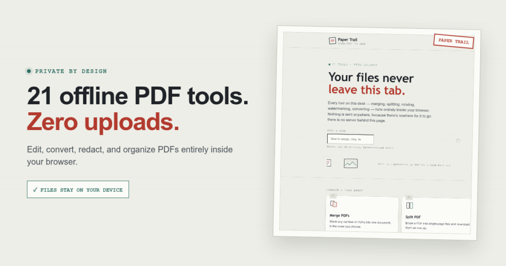 Paper Trail offline PDF tools interface