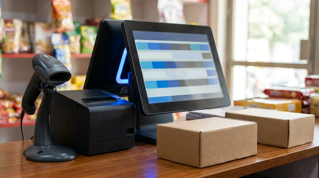 Barcode scanner, receipt printer and touchscreen for POS software testing