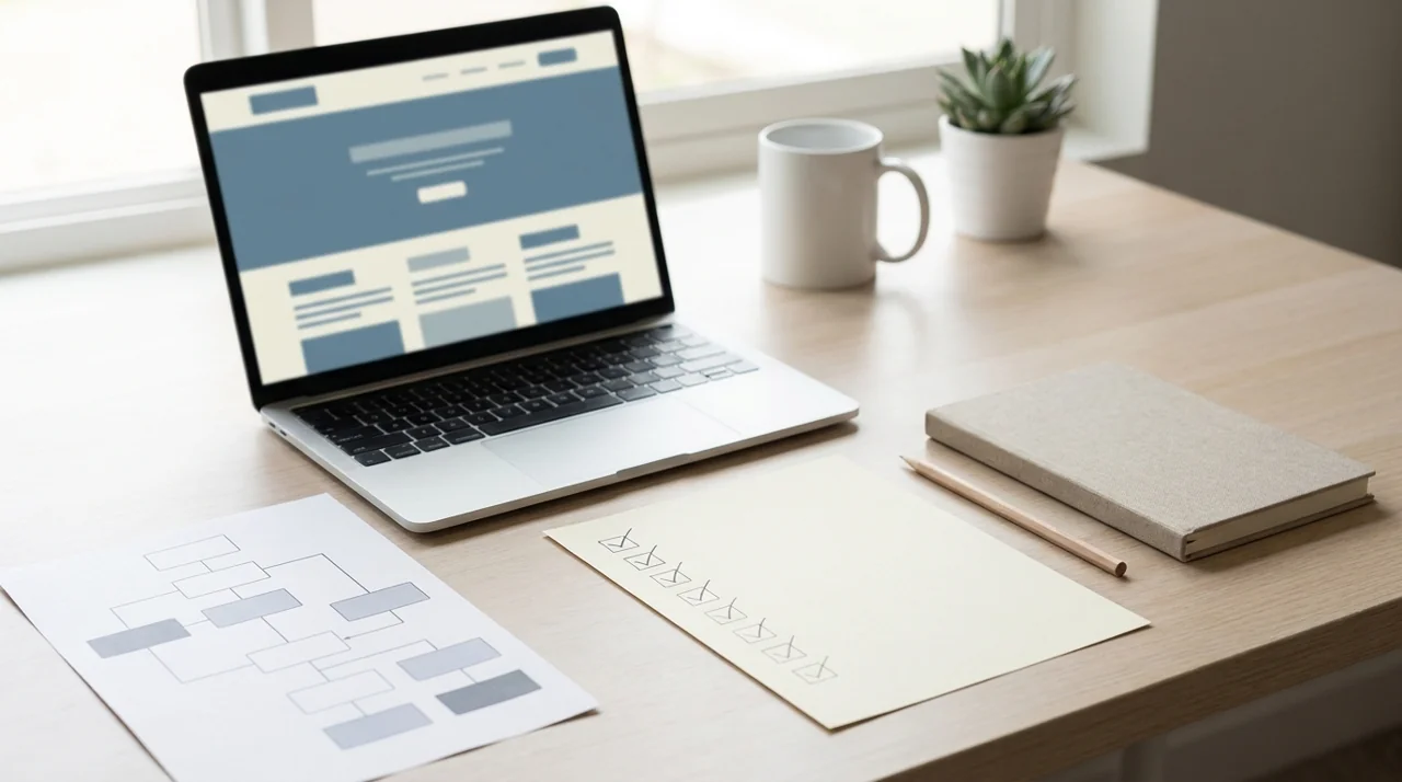 Website page map and checklist used to review an SEO proposal