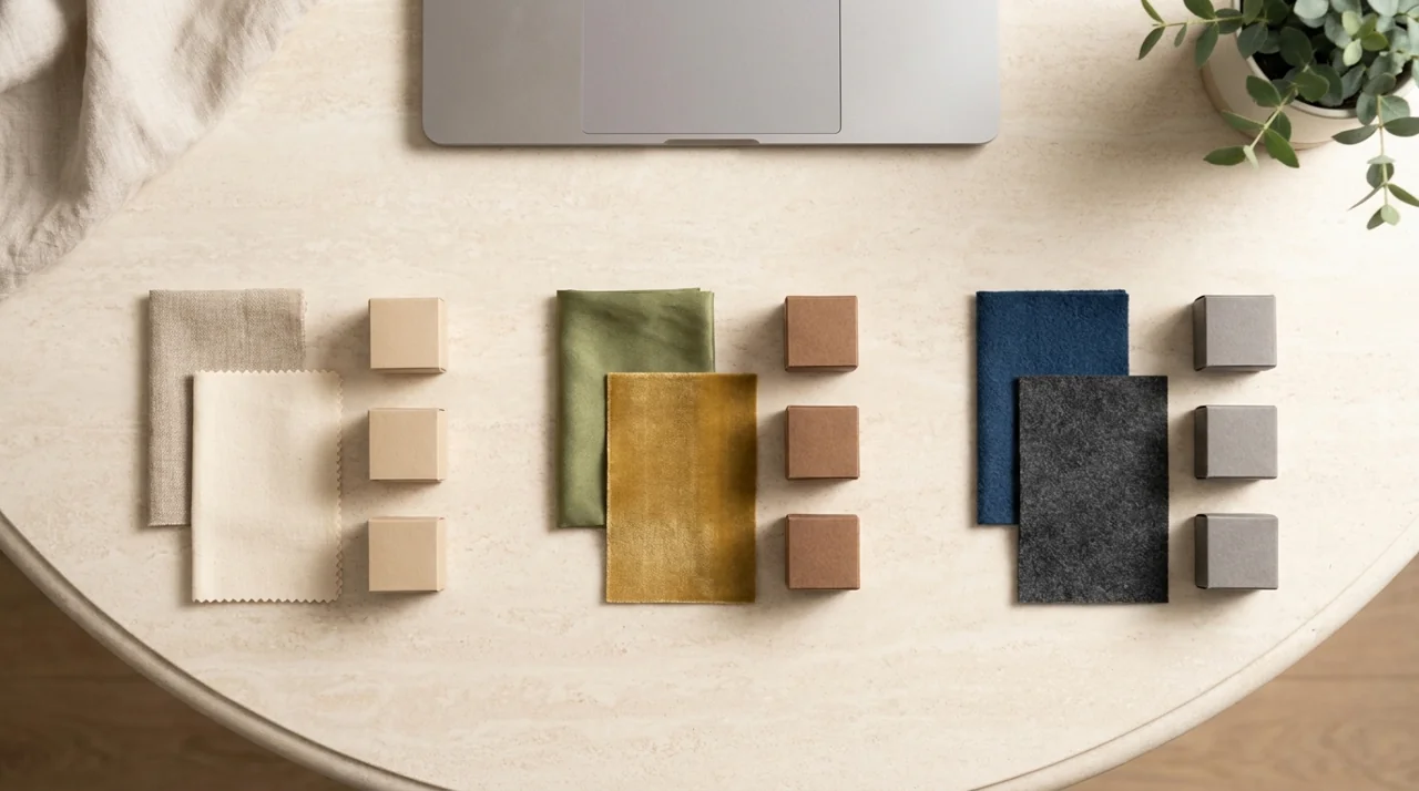 Textile swatches and boxes grouped for Shopify SEO collection governance