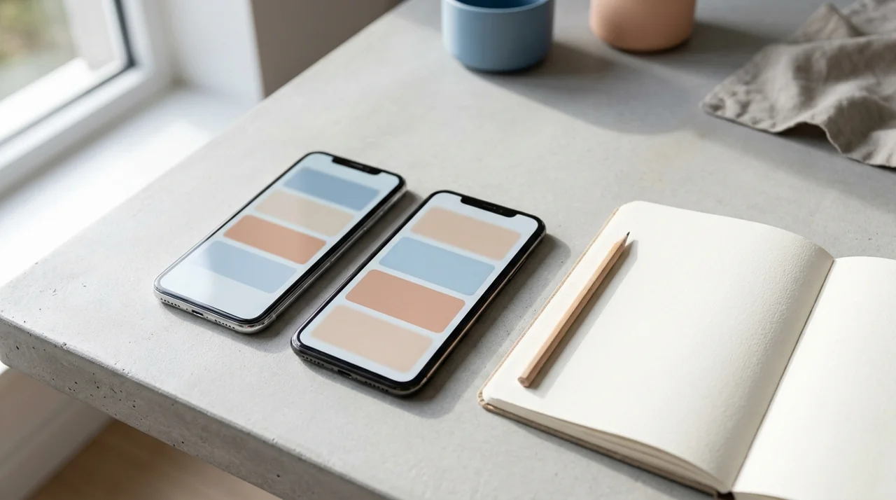Two phones and a blank notebook representing website conversion optimization test planning