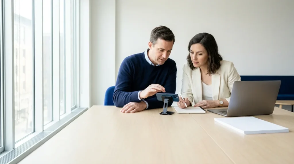 Researchers reviewing a mobile journey for website conversion optimization